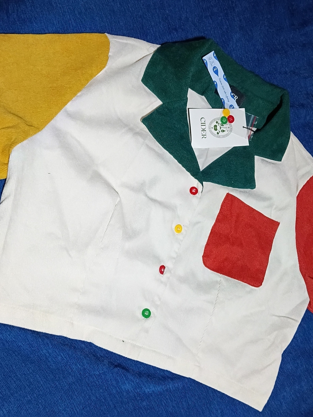 Cider White Button-Front Kids Shirt with Multicolor Accents